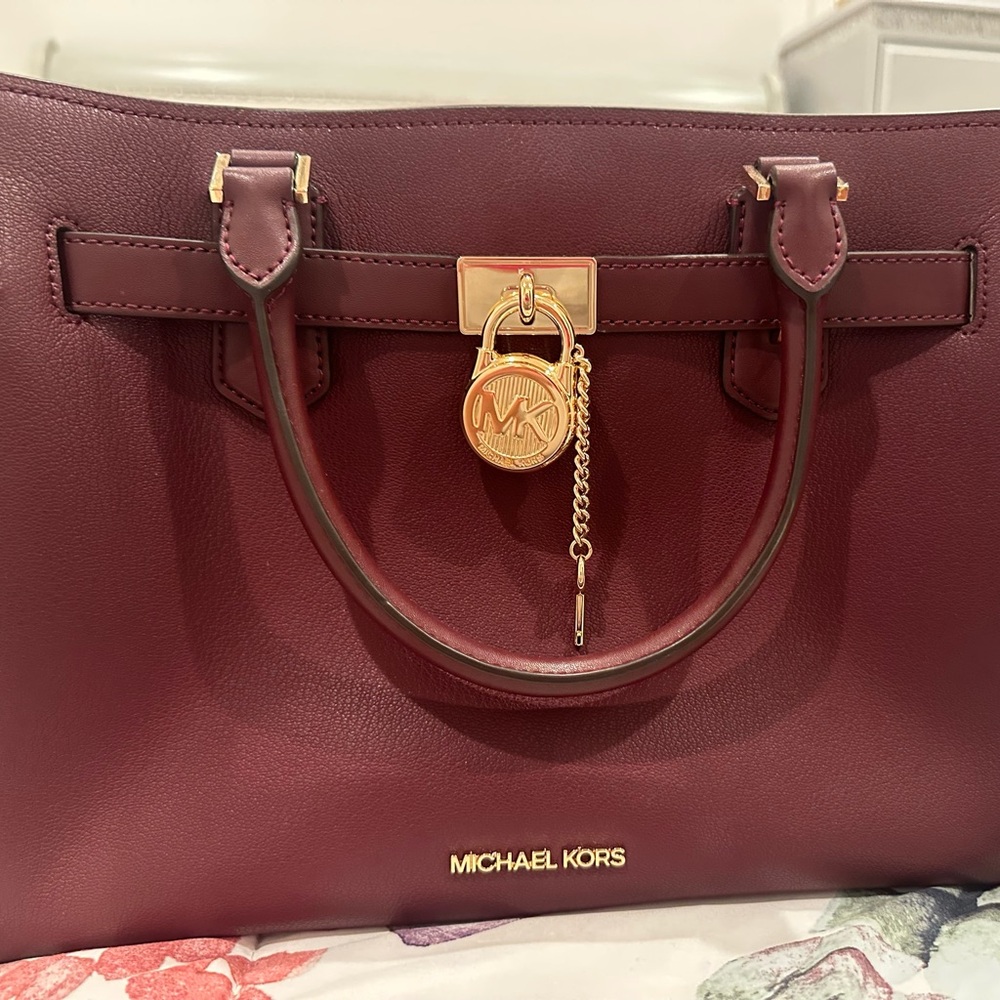 Michael Kors Dark Red Satchel with Gold Accents